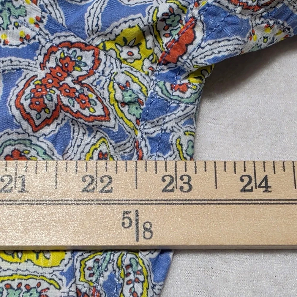 J. Crew Mens Large Short Sleeve Cotton Paisley‎ Floral Button Down Shirt Blue